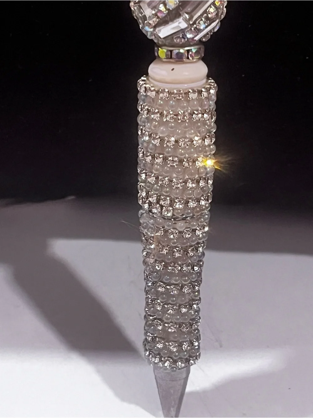 Designer inspired ultra luxe Silver Crystal Logo focal fancy beaded pen